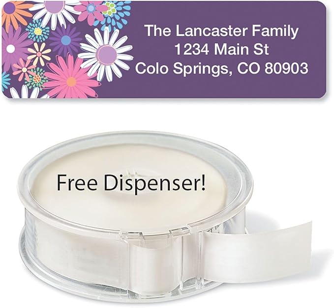 Colorful Images Petite Flowers Rolled Personalized Return Address Mailing Labels with Dispenser, Customize with Name & Shipping Address, 250 ¾” x 2½” Self Adhesive, Easy Peel Label Roll