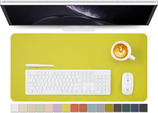 Leather Desk Mat - Non-Slip PU Desk Pad for Office and Home - Desk Organization and Accessories - Ideal for Large Mouse Pad and Desk Mats on Top of Desks (Lemon Yellow,27.6"x 13.8")