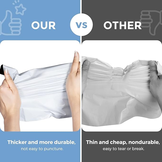 Metronic Poly Mailers 12x15.5 200 Pack White, Medium Size Shipping Bags for Clothing, Strong Self-Seal Mailers Poly Bags Shipping Envelopes, Thick Mailing Bags Package Bags for Small Business in Bulk