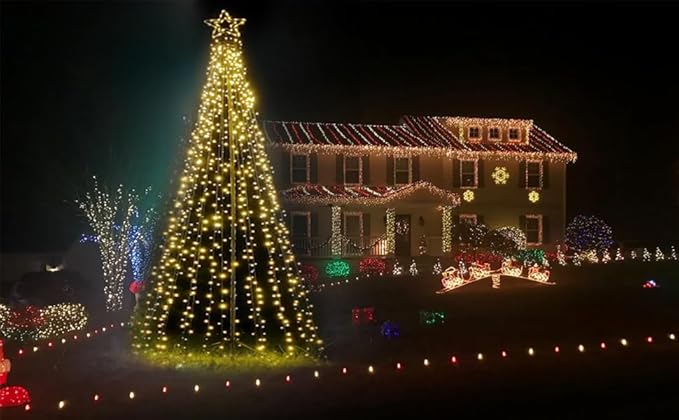 Outdoor Lighting Christmas Tree Lights 7.8Ft Cone Tall Star Topped Artificial Christmas Trees Arbol de Navidad Outside Decor for Xmas New Year Holiday WarmWhite/Blue