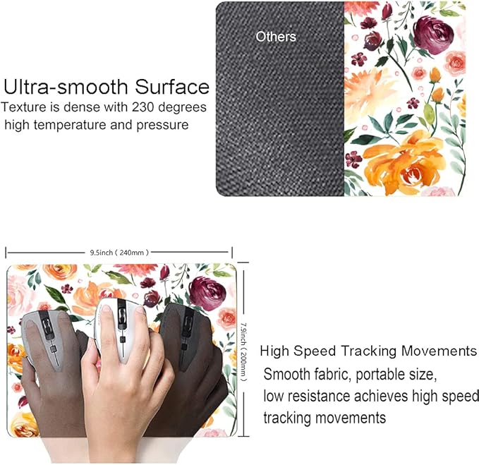 Mouse Pad, Premium-Textured Mouse Mat, Non-Slip Rubber Base Mousepad for Laptop, Computer & PC,9.5×7.9 in,Watercolor Peony Flower