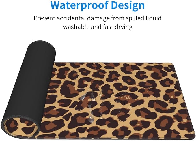Leopard Print Gaming Mouse Pad Non Slip XL Large Mousepad Stitched Edge Rubber Base Desk Mat for Laptop PC Computer