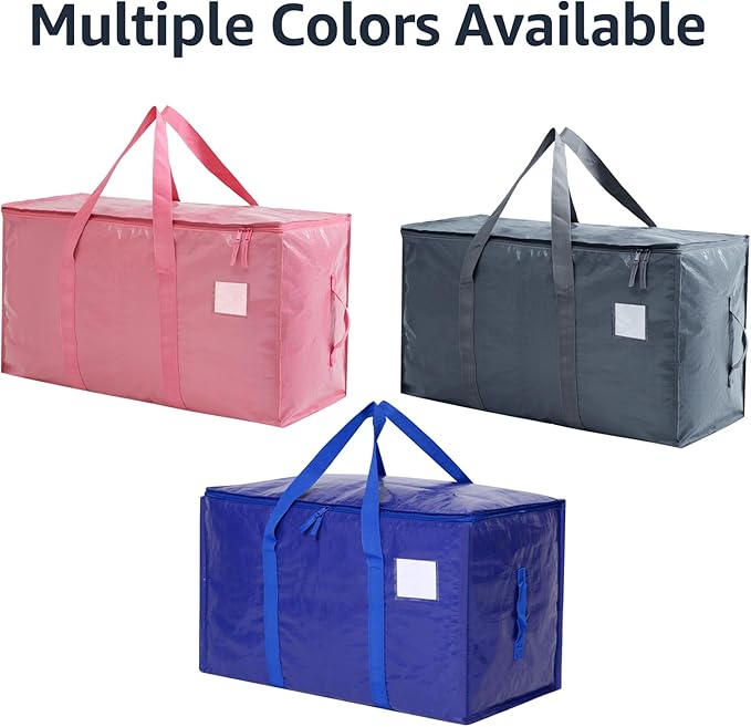 Moving Bags Heavy Duty Extra Large, Moving Boxes, Moving Supplies Essentials, Storage Bins with Lids, Plastic Packing Totes, Storage Bags for Clothes with Handles & Zippers(Pink, 12 Pack)