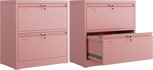 Metal Lateral File Cabinet, 30.24" H Lockable Files Cabinet, Ins Design Office Cabinet with 2 Drawers, Assembly Required