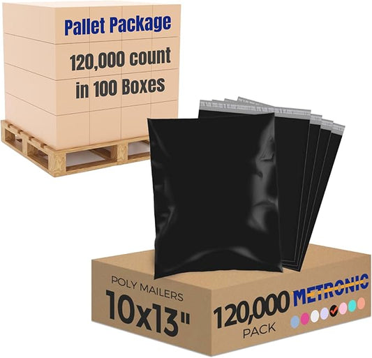 Metronic Poly Mailers 10x13 120000 Pack, Small Shipping Bags for Clothing, Waterproof Mailers Poly Bags, Shipping Envelopes Mailing Bags for Business, Bulk, Black
