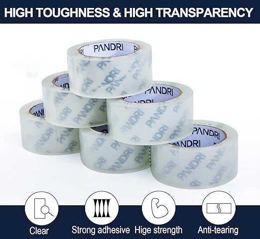 PANDRI Packing Tape, 18 Rolls Heavy Duty Clear Packaging Tape for Shipping Packaging Moving Sealing, 2 inches Wide, 65 Yards Per Roll, Total 1170 Yards