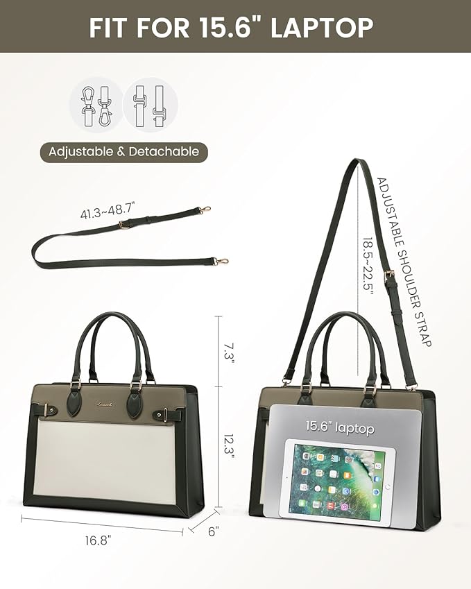 LOVEVOOK Laptop Bag for Women, 15.6 Inch Large PU Leather Tote Bag, Professional Teacher Work Bag, Waterproof Business Computer Briefcase, Shoulder Tote Purse for Office