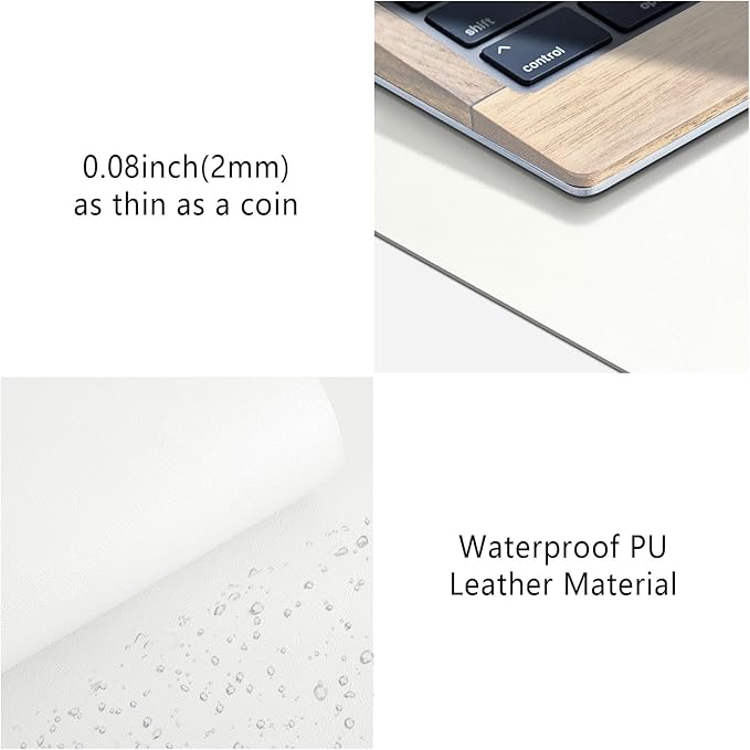 Leather Desk Pad Protector, Mouse Pad, Non-Slip Computer Mat for Desk, PU Leather Office Desk Mat for Home & Office, Waterproof Laptop Desk Blotter Pad for Keyboard and Mouse, White (15.7''X31.5'')