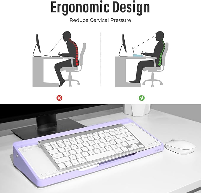 LOUKIN Glass Desktop Whiteboard, 15.3" x 5.6" Desktop Dry Erase Board with Dotted and Graduated Surface, Desktop Buddy, Great for Design and Drawing, 3 Markers and 1 Dry Erase Eraser Included (Purple)