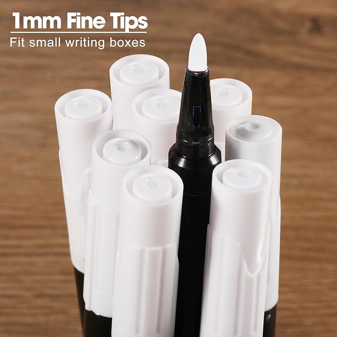 Liquid Chalk Markers White for Blackboard Wet Erase Marker for Black Glass Dry Erase Board Black Acrylic Planning Board Window Mirror Halloween Painting, 14 White Markers, 1mm Fine Tip, Easy Wet Erase