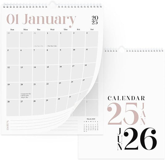 Makaplan Beige & Gray vertical Coil Wall Calendar 2025-18 Month Calendar January 2025 to June 2026, 11x13.5 Inches Sleek Modern Design with Spiral Twin-Wire Binding