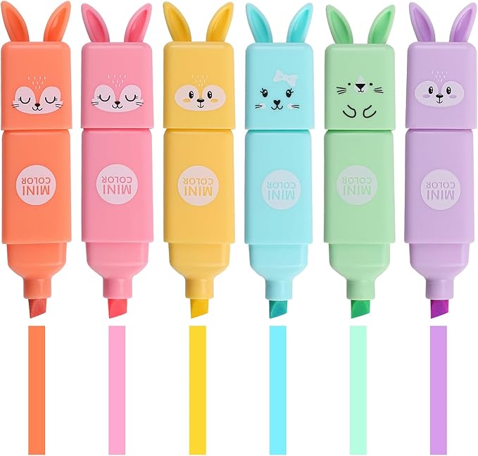 Leery Cute Rabbit Highlighters, 6 Chisel Tip Macaron Colors, Kawaii Aesthetic Pastel Marker Pens for School, Journaling, Note Taking, Office & Drawing Supplies (24)