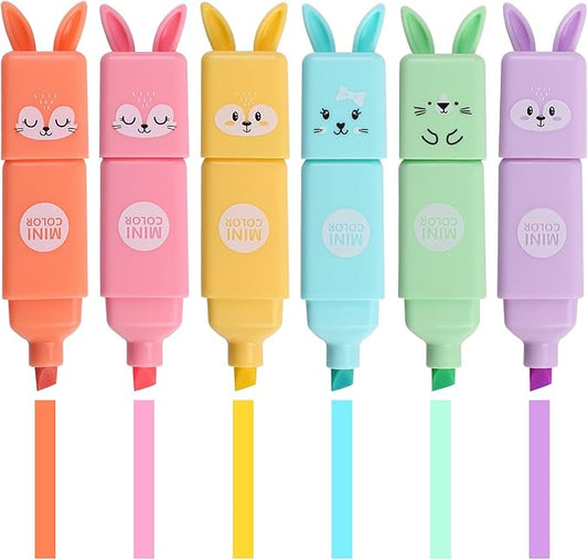 Leery Cute Rabbit Highlighters, 6 Chisel Tip Macaron Colors, Kawaii Aesthetic Pastel Marker Pens for School, Journaling, Note Taking, Office & Drawing Supplies (24)