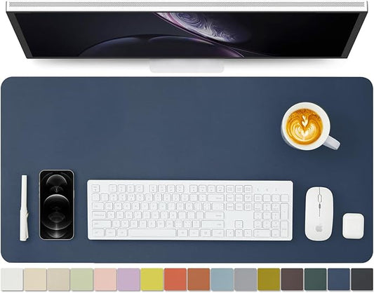 Leather Desk Mat - Non-Slip PU Desk Pad for Office and Home - Desk Organization and Accessories - Ideal for Large Mouse Pad and Desk Mats on Top of Desks (Dark Blue,31.5"x 15.7")