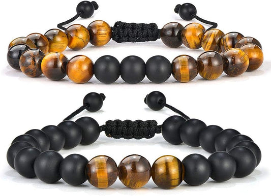 M MOOHAM Natural Stone Bracelets for Men - 8mm Tiger Eye | Matte Agate | Lava Rock Bracelets for Men Teen Boys Gifts Birthday Anniversary Christmas Gifts for Men Teens
