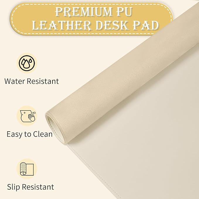 Non-Slip Desk Pad, 24" x 14" Large Mouse Pad, PU Leather Desk Mat with Suede, Laptop Desk Pad, Waterproof Keyboard Pad, Desk Blotter for Office/Home/Decor (Apricot)