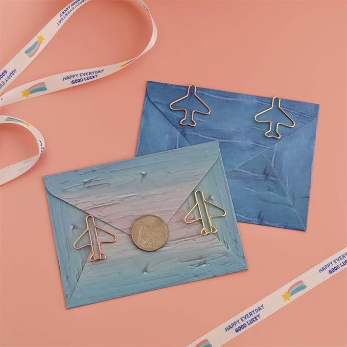 OWLFAVO 40pcs Airplane Shape Paper Clips with Clear Box, Rose Gold and Yellow Gold, Funny Cute Paperclips Bookmarks Planner Clips for Fun Office Supplies School Gifts Wedding Decoration