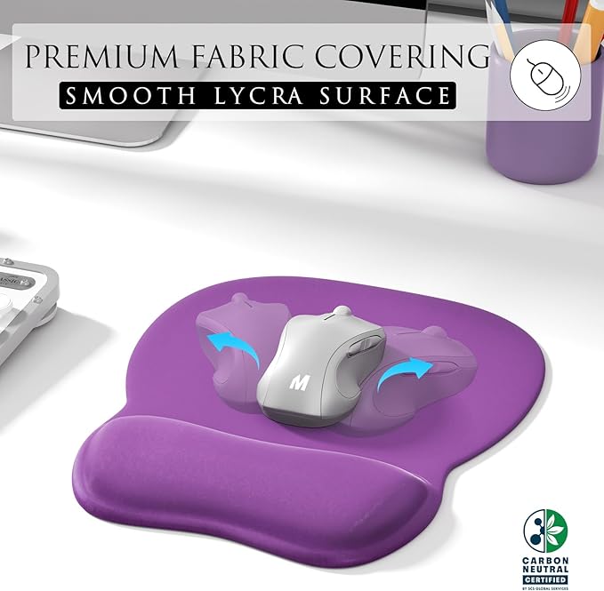 MROCO Ergonomic Mouse Pad with Gel Wrist Rest, Comfortable Mousepad with Smooth Wrist Support Surface and Non-Slip PU Base for Pain Relief, Computer, Laptop, Office & Home, 9.4 x 8.1 in, Violet Purple
