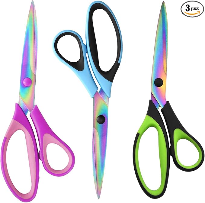 8.5" All-Purpose Scissors, 3-Pack Bulk Ultra Sharp Blade Shears, Comfort-Grip Sturdy Scissors for School, Office, Home, Sewing, Fabric, Craft Supplies, Right/Left Handed