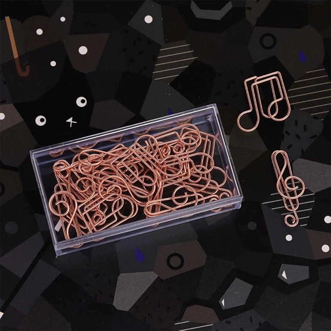 OWLFAVO Clef and Note Shape 40pcs Paper Clips with Clear Box, Rose Gold, Funny Cute Paperclips Bookmarks Planner Clips for Fun Office Supplies School Gifts Wedding Decoration
