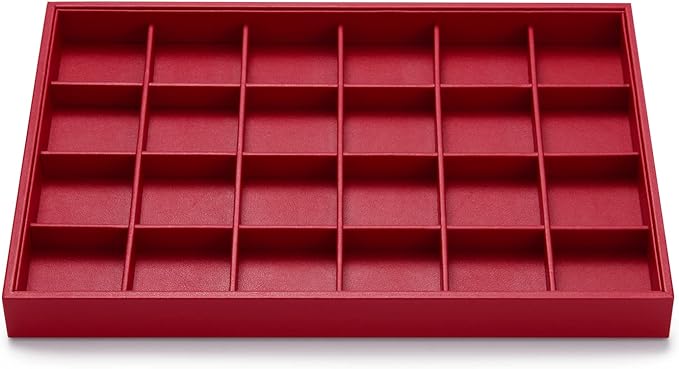 Oirlv Gorgeous Red Leather 24 Gird Jewelry Tray Stackable Jewelry Drawer Organizer Rings Earrings Organizer Storage