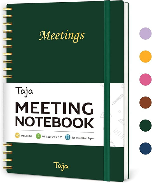 Meeting Notebook for Work Organization - Work Planner Notebook with Action Items, Agenda Planner for Note Taking, 160 Pages (6.9" X 9.9") Project Organizer for Men & Women - Dark Green