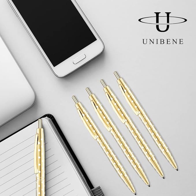 Unibene 6 Pack Cute Dot & Gold Click Ballpoint Pens -1.0mm Medium Point Black Ink with 6 Stainless Steel Refills for Business Office Students Teachers Wedding Christmas