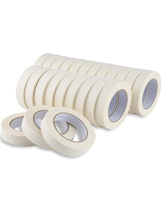 Lichamp Masking Tape 1 inch, 24 Pack General Purpose Beige Masking Tape White Masking Paper, 1 inch x 55 Yards x 24 Rolls (1320 Total Yards)