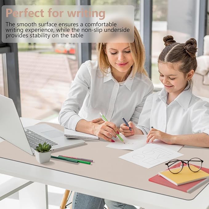 Leather Desk Mat, 31.5"×15.7" Desk Matt for Desktop, Waterproof Keyboard Pad, Computer Mats for Desktop, Large Mouse Pad, Non-Slip Computer Mat for Office Home - Cream Powder