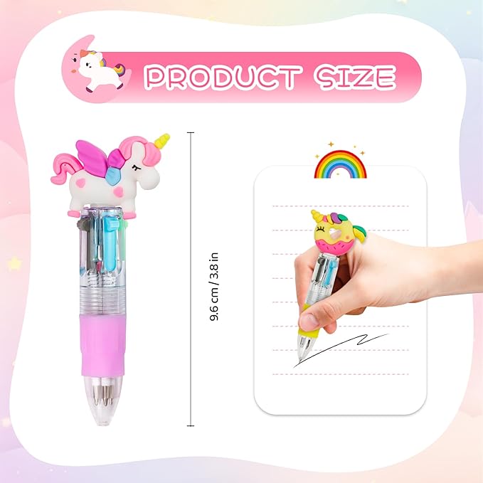 CZWZ 30Pcs Mini Multicolor Pens in One 4-in-1 Cute Pens Bulk for Kids, Ballpoint Pen for Birthdays and Children's Parties, Fun Gifts Assorted Ink Kawaii Pen(unicorn)