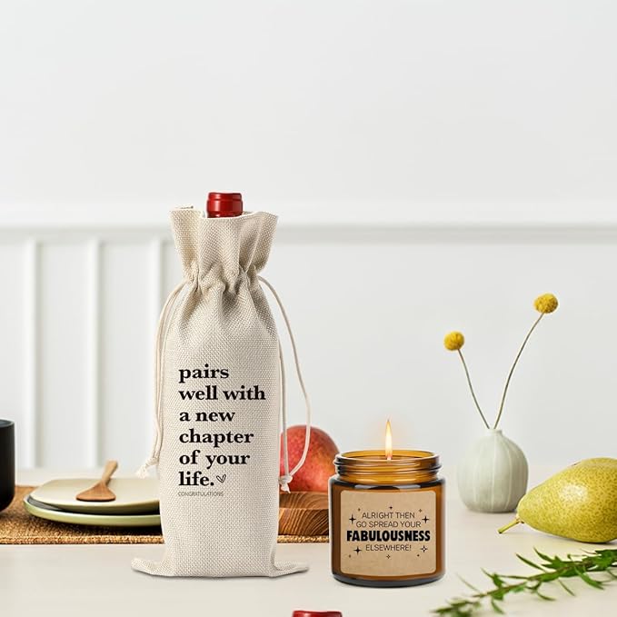 New Chapter Wine Bag Scented Candles Set New Beginnings Gifts for Women Men Good luck Moving Away Coworker Leaving Ideas Funny Retirement Goodbye Going Away Gifts for Coworkers Boss Friends