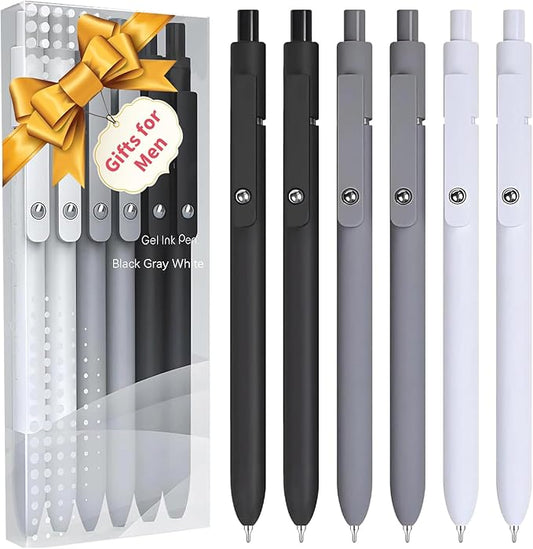 Vanhench 6Pcs Gel Pens, 0.5MM Black Gel Ink Pen Fine Point Smooth Writing Pens, College Essentials Pens, Father's Day Birthday Gifts for Men (6PCS Black Gray White)