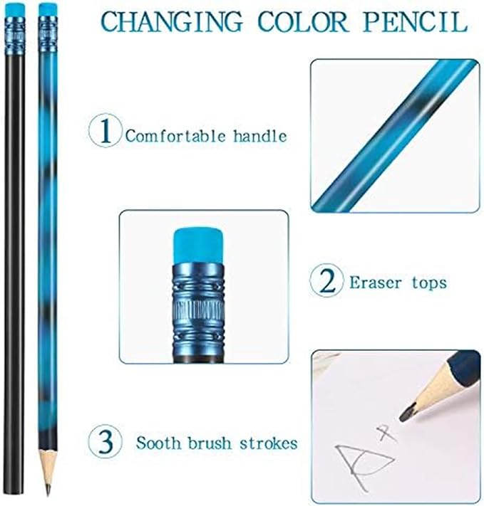 Outus 120 Pieces Color Changing Mood Pencil Bulk with Eraser 2B Wooden Heat Activated Fun Pencils Assorted Colors Thermochromic Pens Gifts for Prizes Birthday Gift Party Favors