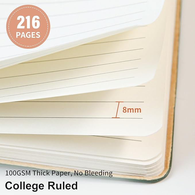 Lined Journal Notebook for Work College Ruled Note Book 5.79"x8.27" A5 PU Leather Daily Journaling 216 Pages for Women Men Writing Home School Supplies Business (Pink)