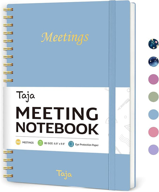 Meeting Notebook for Work Organization - Work Planner Notebook with Action Items, Agenda Planner for Note Taking, 160 Pages (6.9" X 9.9") Project Organizer for Men & Women - Sky Blue