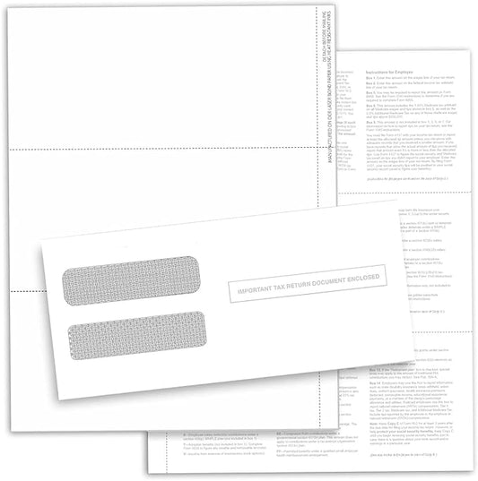 NextDayLabels - W-2 3-Up Employee Tax Forms, Instructions on Back" for 2025, for Laser/Inkjet Printer. Compatible with QuickBooks and Accounting Software ETC. (Pack of 100 Sheets & Envelopes)