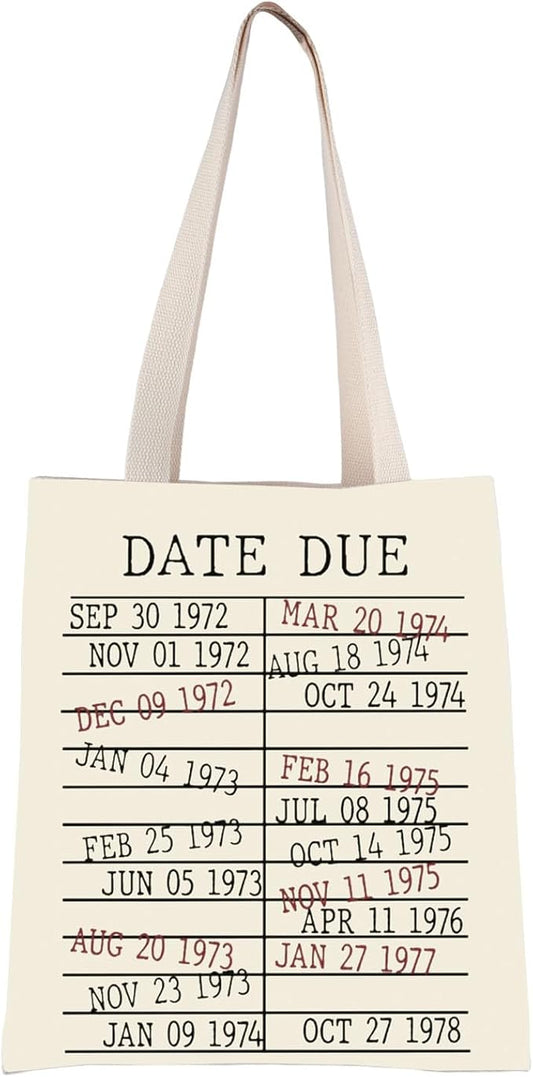 Library Book Date Due Book Sleeve Gift Book Bag Gift for Book Lover Librarian Gift Bookish Gift (Date Due Tote Bag)