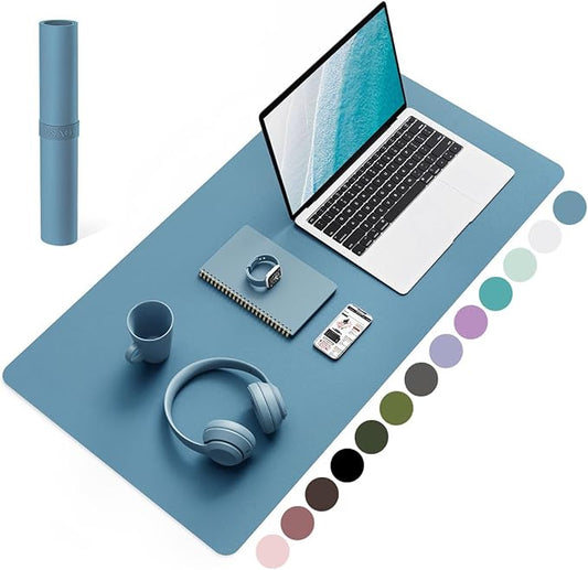 Non-Slip Desk Pad, Waterproof PVC Leather Desk Table Protector, Ultra Thin Large Mouse Pad, Easy Clean Laptop Desk Writing Mat for Office Work/Home/Decor (Blue, 31.5" x 15.7")
