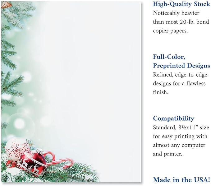 Crystal Pine Christmas Stationery - Holiday Letters, Printer Paper, 25 Sheets, 8½ x 11 Inch, by Current