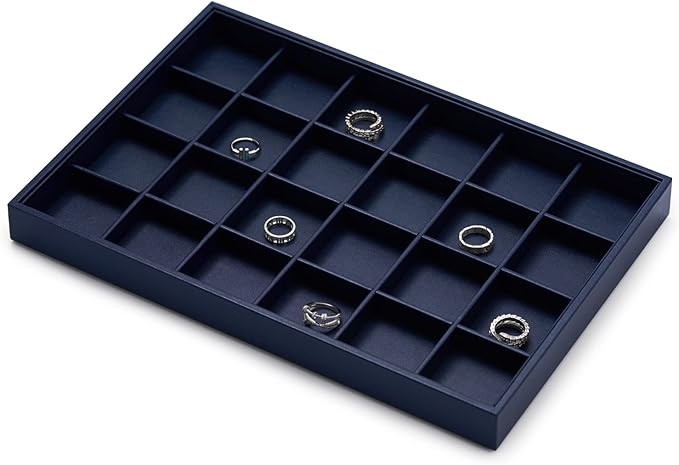 Oirlv Stackable Premium Leather Jewelry Trays 24 Grid Jewelry Organizer for Drawer Rings Earrings Holder Organizer