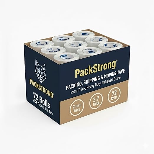 Packstrong Industrial Grade Clear Packing Tape 72 Rolls - 110 Yards per Roll - 2" Wide x 2.7 mil Thick, Acrylic Adhesive Heavy Duty Tape for Box Office Moving Packaging Shipping