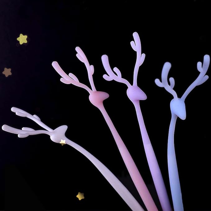8 Pack Forest Deer Gel Pens, Christmas Pen Cute Animal Silicone Pen with 4 Colors & Soft Grip (Blue Ink), Aesthetic Kawaii Stationery for Journaling, School Supplies