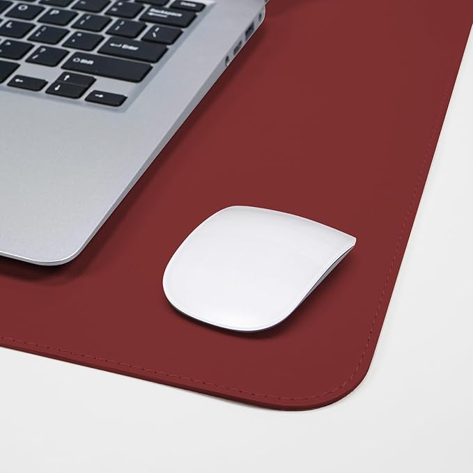 Leather Desk pad Protector, Large Desk mat with Natural Cork & PU Leather,Mouse pad,Non-Slip Office Desk Mat,Waterproof Desk Writing Pad for Office and Home (47in*17in, red)
