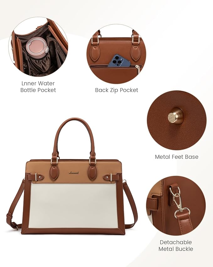 LOVEVOOK Laptop Bag for Women, 15.6 Inch Large PU Leather Tote Bag, Professional Teacher Work Bag, Waterproof Business Computer Briefcase, Shoulder Tote Purse for Office