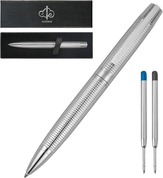 YUNCHUN Executive Pens for Men, Medium Point Ball Point Pen Sets for Men Gift, Heavy Duty Ball Pen for Writing, Retractable Metal Ballpoint Pen for Journaling, Ballpoint Pens Blue Ink with Checkered
