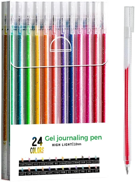 Glitter Gel Pen Set, Multi-Functional Colored Drawing Pens for Scrapbooking, Portable Journaling Crafting Doodling Drawing Glitter Pens for Adults School Supplies (24-Color)
