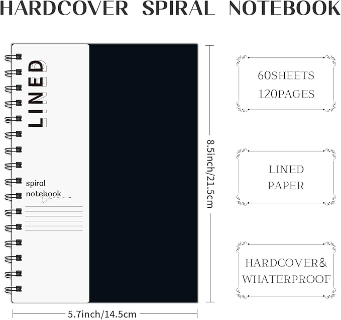 Lined Notebook Spiral Notebook 8.5" x 5.7"-4 Pack A5 Lined Notebook 7mm College Ruled Hardcover Notebook 120 Pages 100 GSM Thick Paper Notebook Hardcover Journal for School, Office,Study and Notes