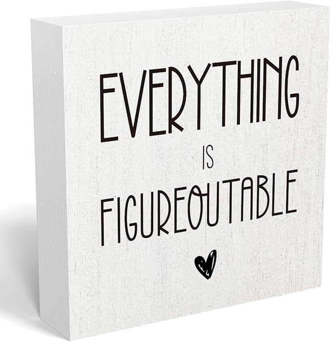 mmiishe Everything Is Figureoutable Wooden Box Sign Decorative Inspirational Farmhouse Wood Box Sign Home Office Decor Motivational Gift Rustic Square Desk Decor Sign for Shelf 5 x 5 Inches
