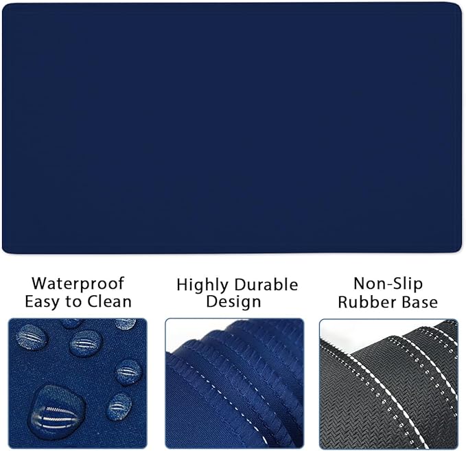 Large Keyboard Mouse Pad Set, Extended Mouse Pad+Keyboard Wrist Rest Support, Memory Foam Ergonomic Easy Typing, 4Pcs (35.4×15.13 in) Desk Pad Set for Home Office Study Game - Dark Blue