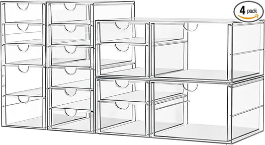 Makeup Acrylic Organizer with 17 Drawers(4 Sets), Desk Organizers and Accessories, Clear Makeup Organizer, Dustproof Storage Drawers for Office Art Craft Supplies